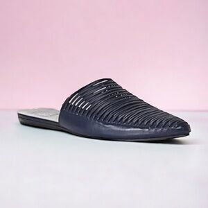 NEW Tory Burch Sienna Navy Leather Pointed Toe Flat Mules Size 6